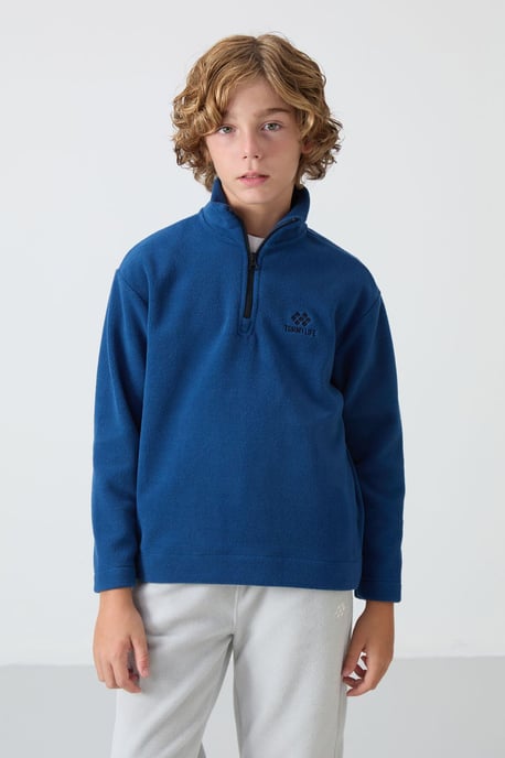 Sweatshirt voor jongeren met halve rits en borduursel - Image 1