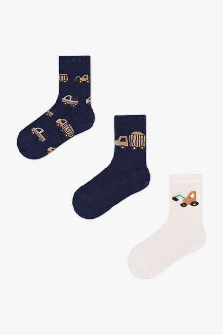 Boys' Tractors Car Patterned Double Crew Socks - Image 1