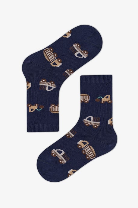 Boys' Tractors Car Patterned Double Crew Socks - Image 3