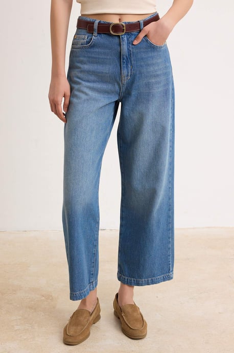 TRENDYOLMİLLA Dames Blauw Effen Culotte Hoge taille Jeans - Image 2