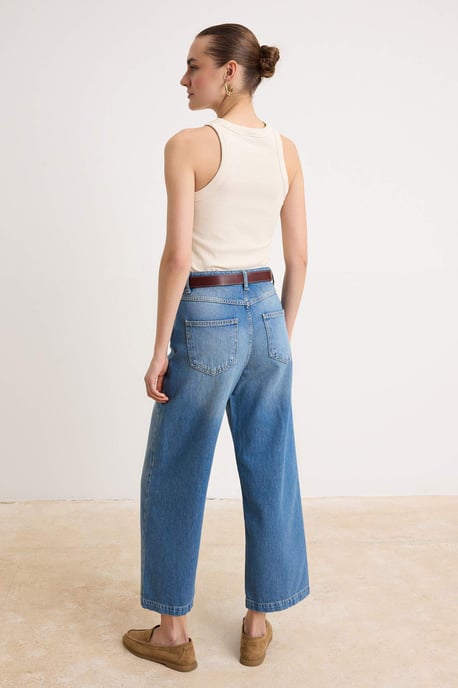 TRENDYOLMİLLA Dames Blauw Effen Culotte Hoge taille Jeans - Image 3