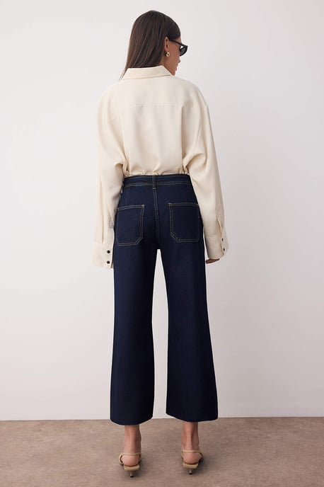 TRENDYOLMİLLA Dames Blauw Effen Culotte Normale taille Jeans - Image 3