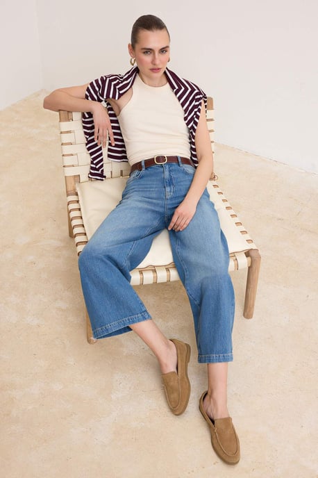 TRENDYOLMİLLA Dames Blauw Effen Culotte Hoge taille Jeans - Image 4