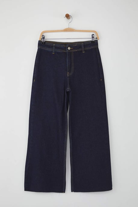 TRENDYOLMİLLA Dames Blauw Effen Culotte Normale taille Jeans - Image 4