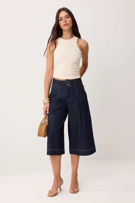 TRENDYOLMİLLA Dames Blauw Effen Culotte Hoge taille Jeans - Image 1