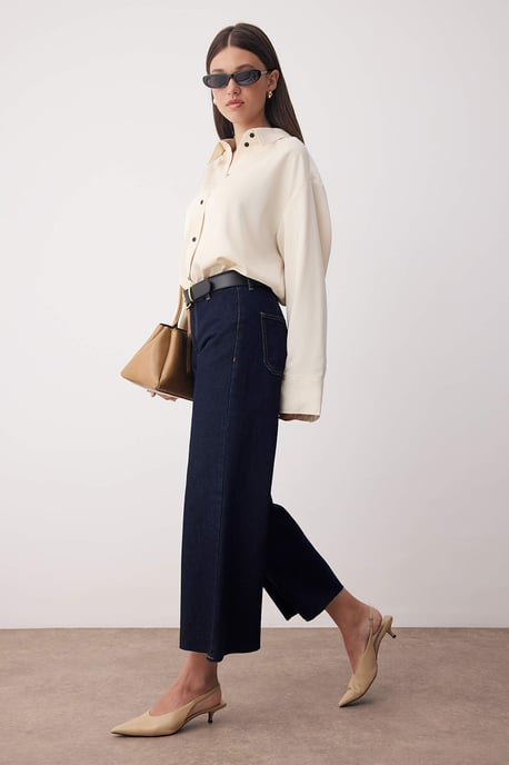 TRENDYOLMİLLA Dames Blauw Effen Culotte Normale taille Jeans - Image 6