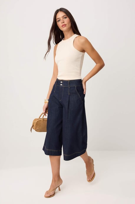 TRENDYOLMİLLA Dames Blauw Effen Culotte Hoge taille Jeans - Image 4