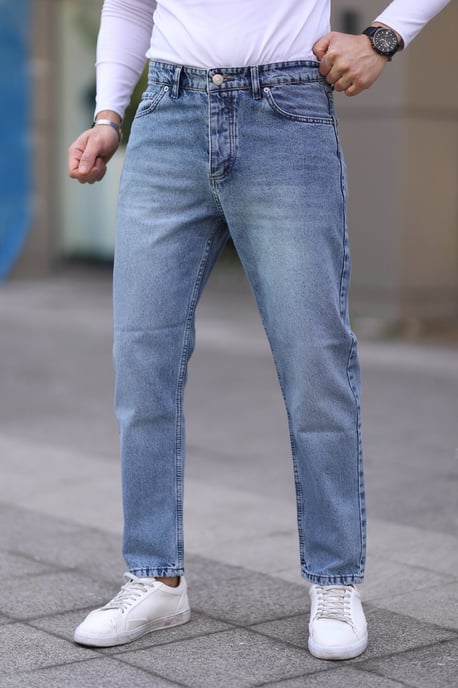 TRENDYOL MAN Men's Dark blue Plain Boyfriend Normal waist Jeans - Image 4