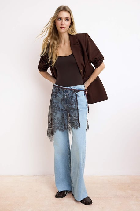 TRENDYOLMİLLA Dames Blauw Effen Wijde pijp Hoge taille Jeans - Image 2