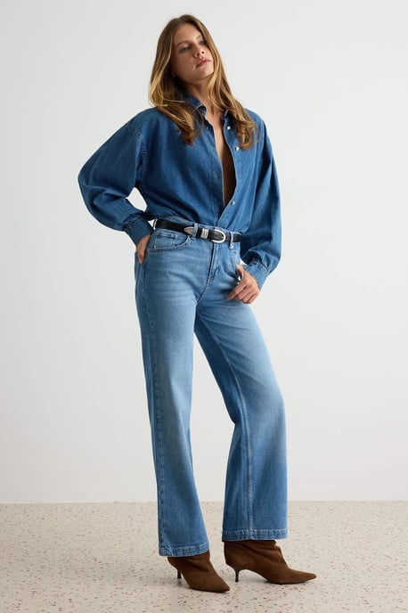 TRENDYOLMİLLA Dames Blauw Effen Wijde pijp Hoge taille Jeans - Image 2