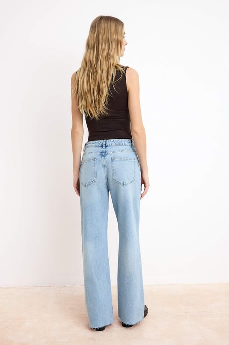 TRENDYOLMİLLA Dames Blauw Effen Wijde pijp Hoge taille Jeans - Image 3