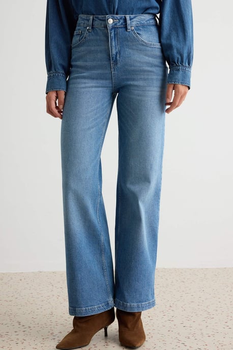 TRENDYOLMİLLA Dames Blauw Effen Wijde pijp Hoge taille Jeans - Image 3