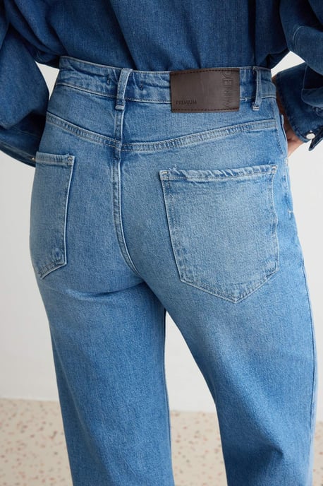 TRENDYOLMİLLA Dames Blauw Effen Wijde pijp Hoge taille Jeans - Image 4