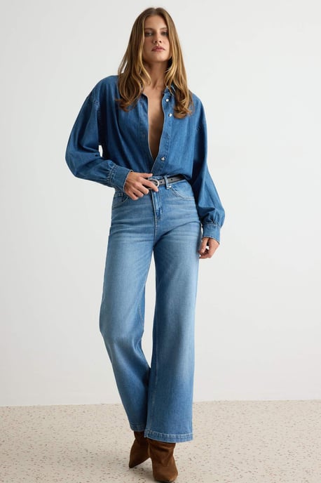 TRENDYOLMİLLA Dames Blauw Effen Wijde pijp Hoge taille Jeans - Image 6