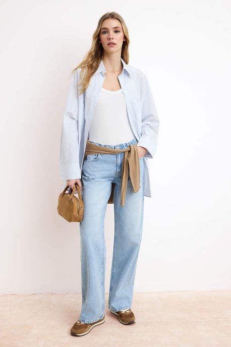 TRENDYOLMİLLA Dames Blauw Effen Wijde pijp Normale taille Jeans - Image 2