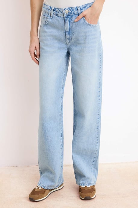 TRENDYOLMİLLA Dames Blauw Effen Wijde pijp Normale taille Jeans - Image 4