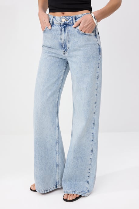 TRENDYOLMİLLA Dames Blauw Effen Wijde pijp Normale taille Jeans - Image 4