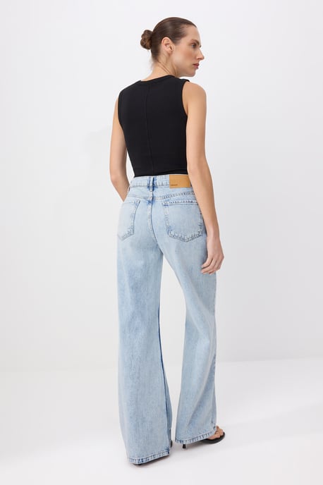 TRENDYOLMİLLA Dames Blauw Effen Wijde pijp Normale taille Jeans - Image 5