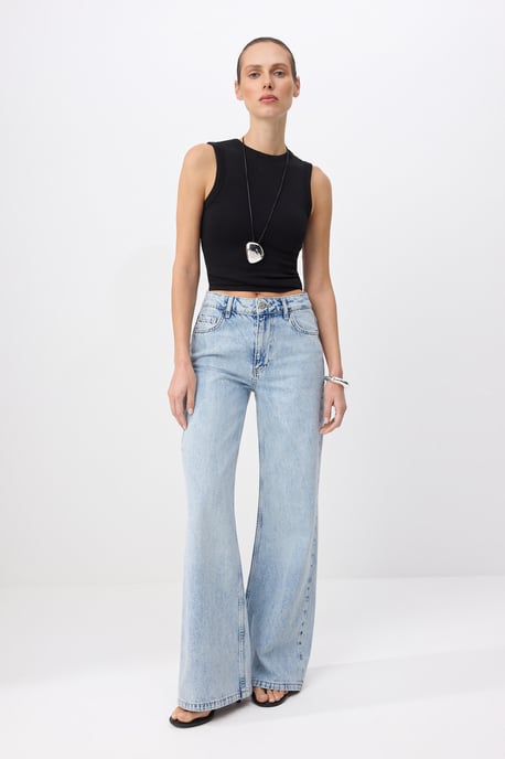 TRENDYOLMİLLA Dames Blauw Effen Wijde pijp Normale taille Jeans - Image 6