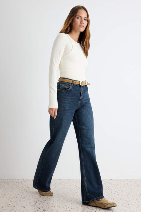 TRENDYOLMİLLA Dames Donkerblauw Effen Wijde pijp Hoge taille Jeans - Image 6