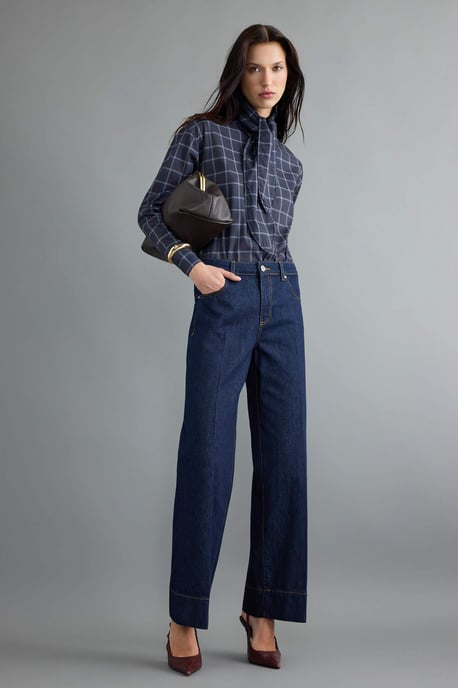 TRENDYOLMİLLA Dames Donkerblauw Effen Wijde pijp Normale taille Jeans - Image 2