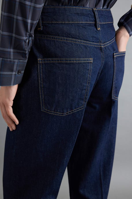 TRENDYOLMİLLA Dames Donkerblauw Effen Wijde pijp Normale taille Jeans - Image 3