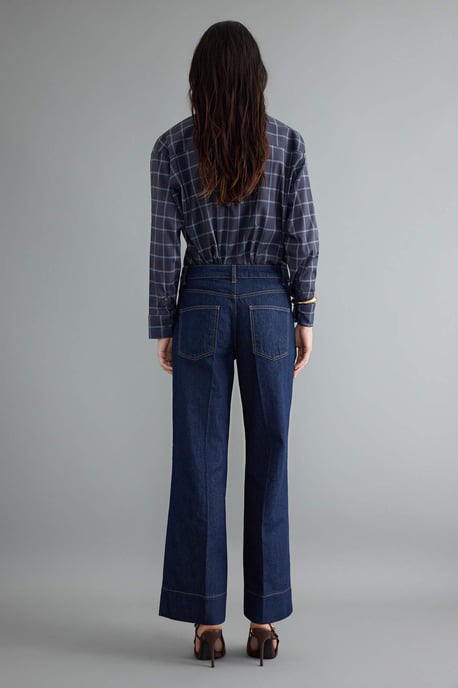 TRENDYOLMİLLA Dames Donkerblauw Effen Wijde pijp Normale taille Jeans - Image 4