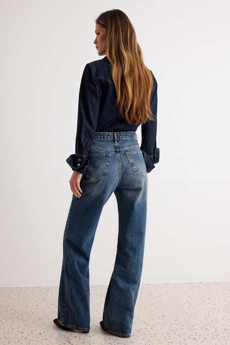 TRENDYOLMİLLA Dames Blauw Effen Wijde pijp Hoge taille Jeans - Image 3