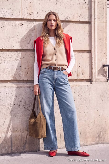 TRENDYOLMİLLA Dames Blauw Effen Wijde pijp Hoge taille Jeans - Image 1