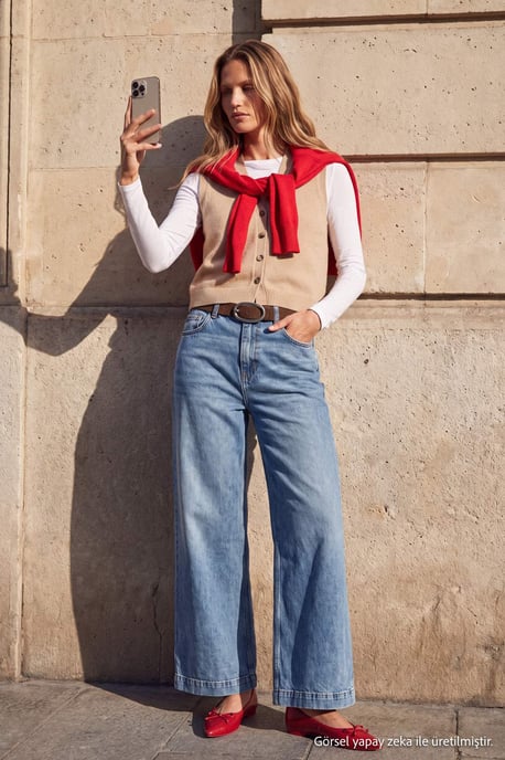TRENDYOLMİLLA Dames Blauw Effen Wijde pijp Hoge taille Jeans - Image 2