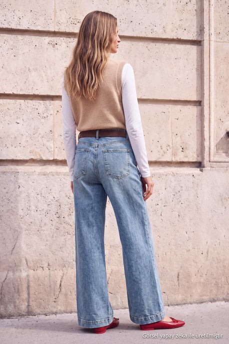 TRENDYOLMİLLA Dames Blauw Effen Wijde pijp Hoge taille Jeans - Image 3