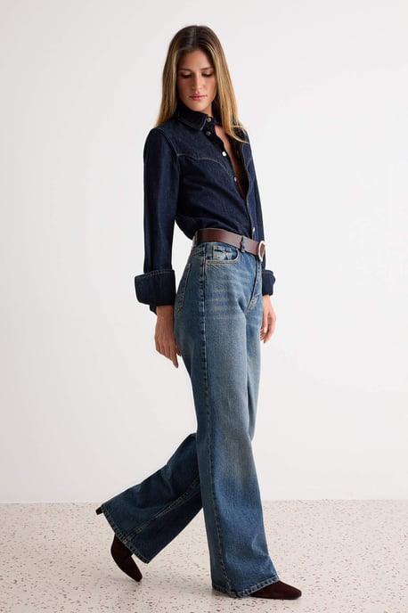 TRENDYOLMİLLA Dames Blauw Effen Wijde pijp Hoge taille Jeans - Image 6