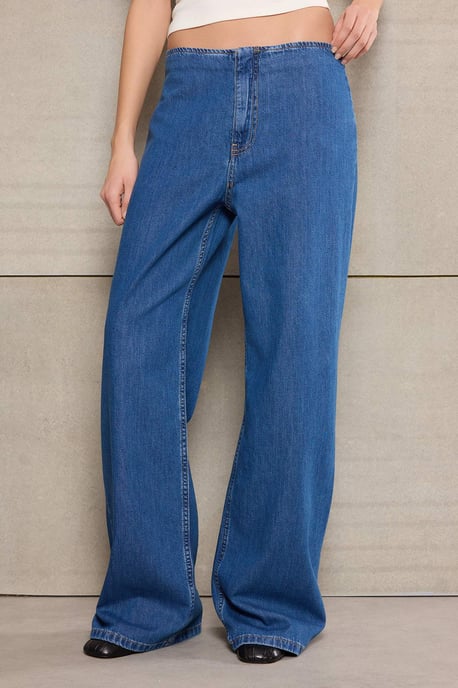 TRENDYOLMİLLA Dames Blauw Effen Wijde pijp Normale taille Jeans - Image 3