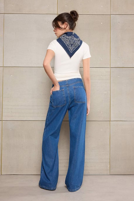 TRENDYOLMİLLA Dames Blauw Effen Wijde pijp Normale taille Jeans - Image 4