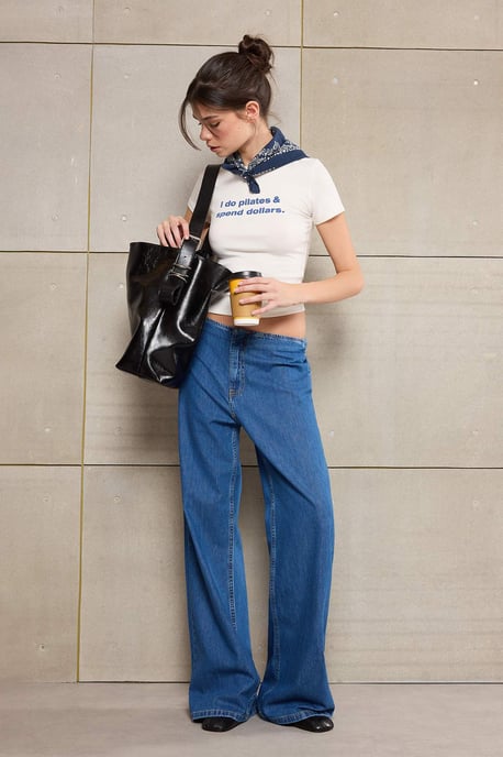 TRENDYOLMİLLA Dames Blauw Effen Wijde pijp Normale taille Jeans - Image 6