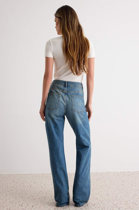 TRENDYOLMİLLA Dames Blauw Effen Wijde pijp Hoge taille Jeans - Image 3