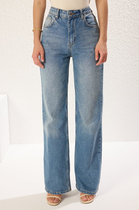 TRENDYOLMİLLA Dames Blauw Effen Wijde pijp Hoge taille Jeans - Image 2