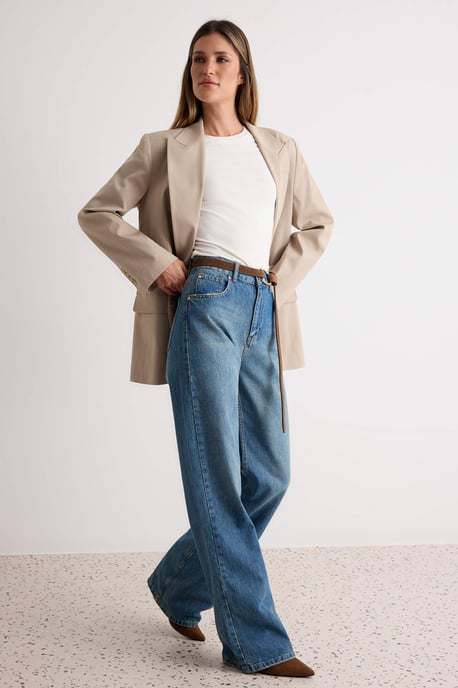 TRENDYOLMİLLA Dames Blauw Effen Wijde pijp Hoge taille Jeans - Image 6