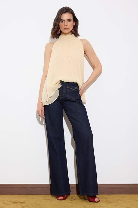 TRENDYOLMİLLA Dames Blauw Effen Wijde pijp Hoge taille Jeans - Image 1