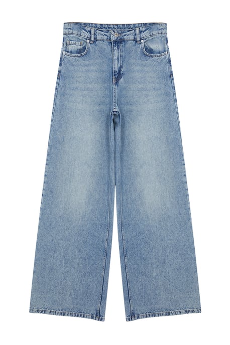 TRENDYOLMİLLA Dames Blauw Effen Wijde pijp Normale taille Jeans - Image 5