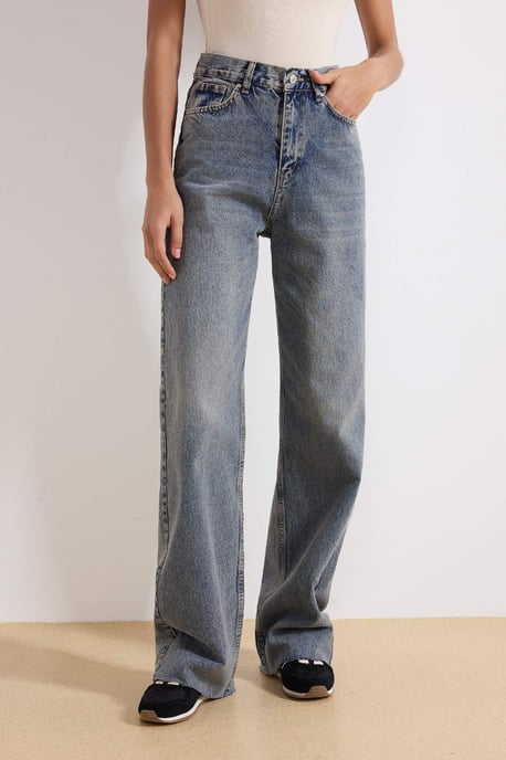 TRENDYOLMİLLA Dames Blauw Effen Wijde pijp Lage taille Jeans - Image 2