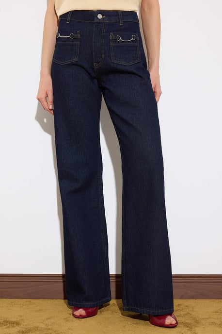 TRENDYOLMİLLA Dames Blauw Effen Wijde pijp Hoge taille Jeans - Image 2