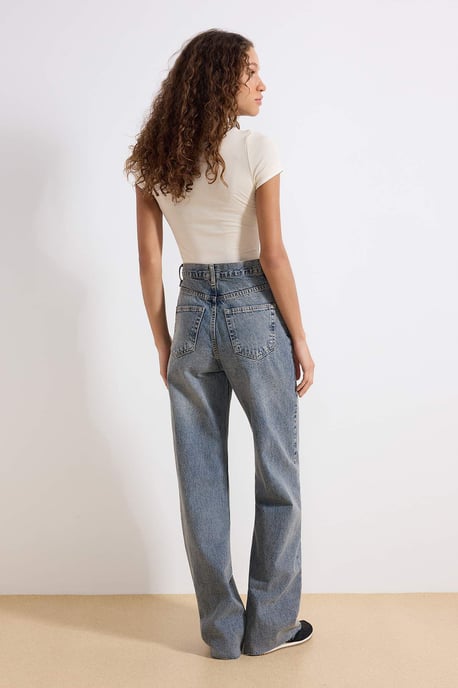 TRENDYOLMİLLA Dames Blauw Effen Wijde pijp Lage taille Jeans - Image 3
