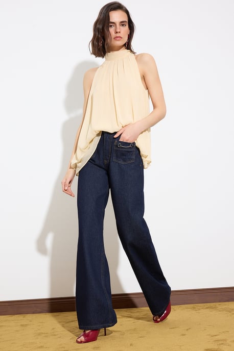 TRENDYOLMİLLA Dames Blauw Effen Wijde pijp Hoge taille Jeans - Image 5