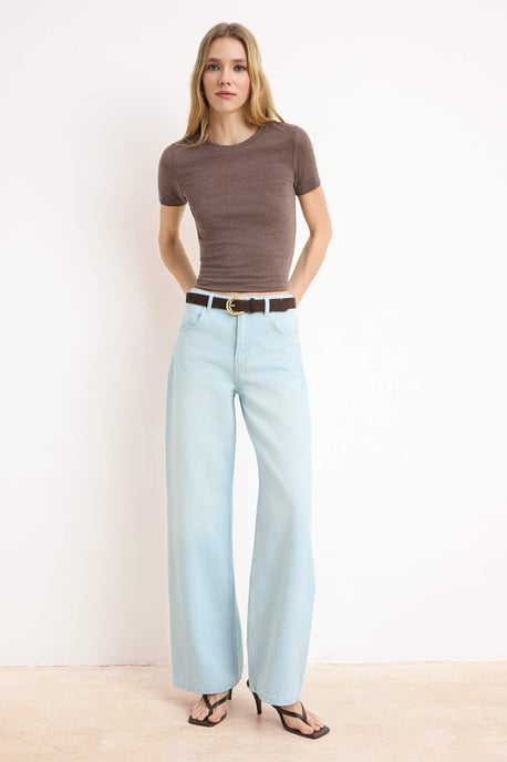 TRENDYOLMİLLA Dames Blauw Effen Wijde pijp Normale taille Jeans - Image 1