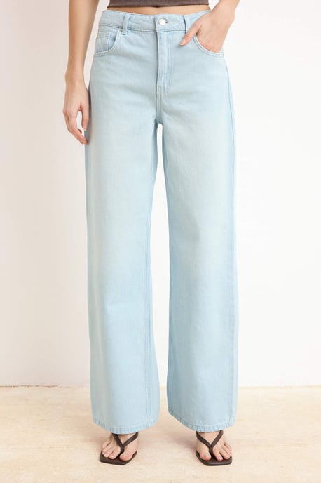TRENDYOLMİLLA Dames Blauw Effen Wijde pijp Normale taille Jeans - Image 2