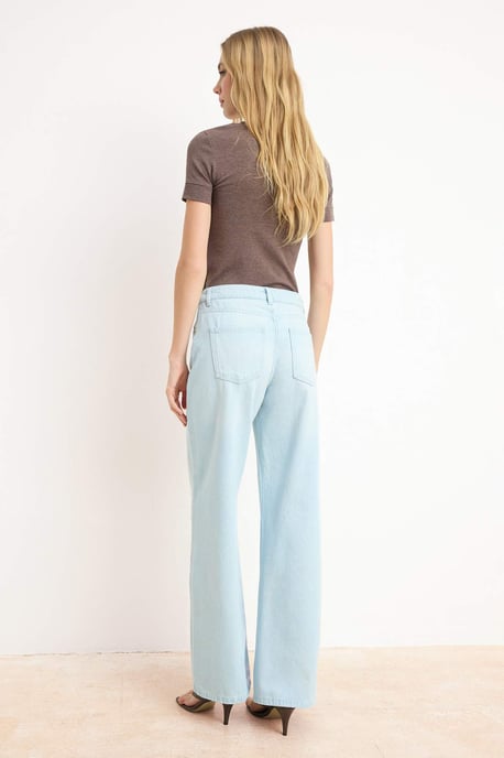 TRENDYOLMİLLA Dames Blauw Effen Wijde pijp Normale taille Jeans - Image 3