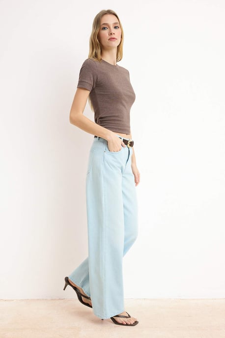 TRENDYOLMİLLA Dames Blauw Effen Wijde pijp Normale taille Jeans - Image 6