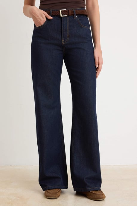 TRENDYOLMİLLA Dames Donkerblauw Effen Wijde pijp Hoge taille Jeans - Image 2