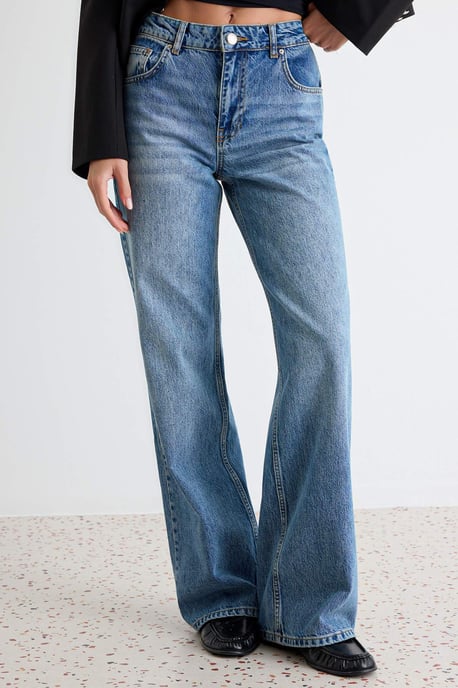 TRENDYOLMİLLA Dam Blå Enfärgad Vida ben Normal midja Jeans - Image 2